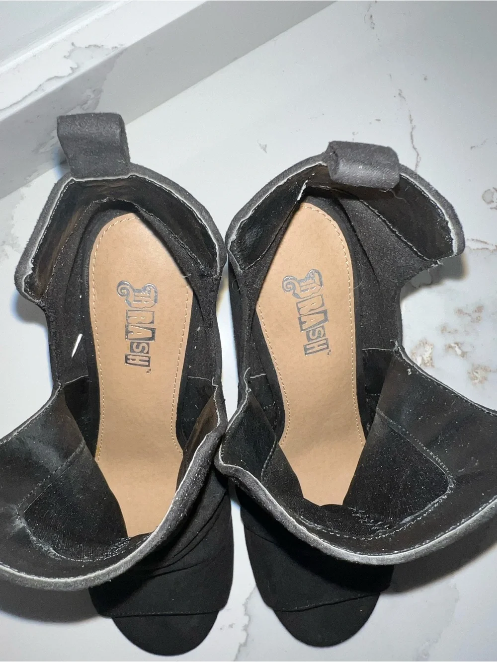 Women's Black Suede Open-Toe Block Heel Booties size 9